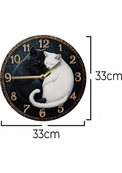 Sessiz yuvarlak ahşap duvar saati, kedi deseni, 33x33, beyaz, doğa temalı, kuvars hareketli indirimleri