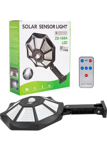 ZB-168A Kumandalı 3 Kademeli 168 Smd Ledli Sensörlü Beyaz Solar Aydınlatma (4887)