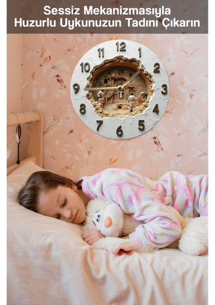 Beyaz Ahşap Yuvarlak Duvar Saati, Kuvars Hareket, Doğa Temalı, 33x33 cm fırsatları