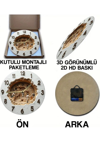 Beyaz Ahşap Yuvarlak Duvar Saati, Kuvars Hareket, Doğa Temalı, 33x33 cm indirimleri