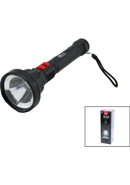 USB ŞARJLI=5V 1W LED El Feneri 3-Kademe Işık - Flaşör Şarj Gösterge 70LÜMEN 25.7cm (4887)