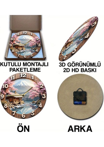 Sessiz yuvarlak ahşap duvar saati, doğa teması, 33x33 cm, beyaz renk, kuvars hareketli indirimleri