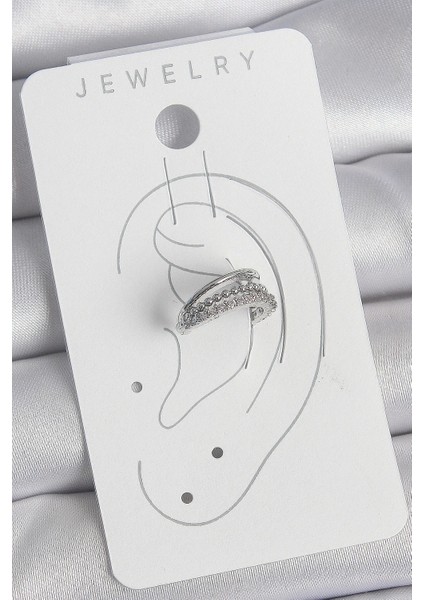 Pirinç Gümüş Renk Zirkon Taşlı 3'lü Sıralı Kadın Kıkırdak Küpe - TJ-BKP10554 fiyatları