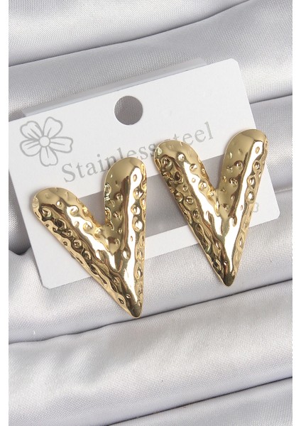 316 Çelik Gold Renk Işlemeli Kalp Model Kadın Küpe - TJ-BKP10523