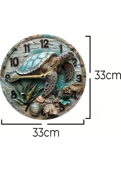 UltraNova Sessiz yuvarlak ahşap duvar saati, kuvars hareketli, 3D ve 2D tasarım, doğa temalı, 33x33 cm