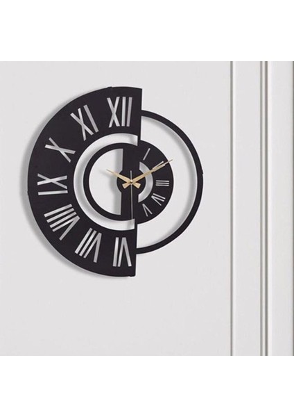 Modern yarım daire MDF duvar saati, siyah, 36x40 cm, şık ve kullanışlı tasarım