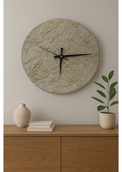 UltraNova Altın Renk Doğal Alçı Duvar Saati, 150 cm, Sarı, Klasik Stil