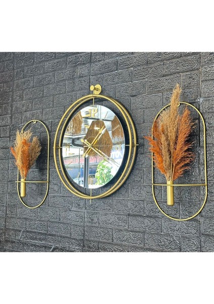 Modern bej duvar saati ve çiçeklik seti, 57x59 cm, şık ve kullanışlı tasarım fiyatları