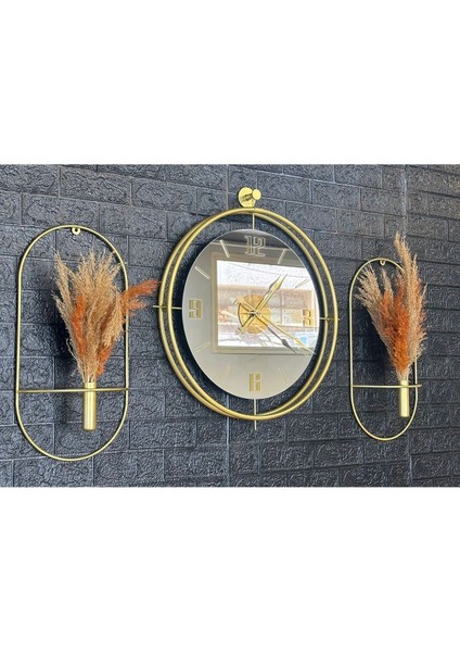Modern bej duvar saati ve çiçeklik seti, 57x59 cm, şık ve kullanışlı tasarım fırsatları