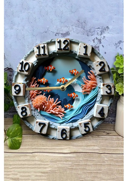 Sessiz yuvarlak ahşap duvar saati, 33x33 cm, doğa temalı, kuvars hareketli, 2D ve 3D görünüm fiyatları