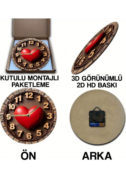 Sessiz Yuvarlak Ahşap Duvar Saati, Kuvars Hareketli 3D Görünümlü 2d Saat