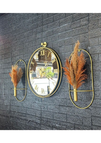Duvar Saati Tinatti Gold Roma Bronz Aynalı Set Çiçeklik Not: Paspaslar Dahil Değildir