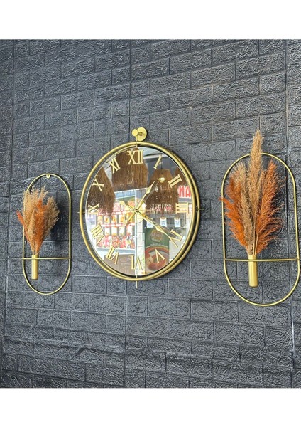 Duvar Saati Tinatti Gold Roma Bronz Aynalı Set Çiçeklik Not: Paspaslar Dahil Değildir fırsatları