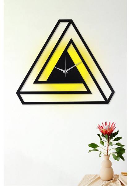 Dekoratif Ahşap Işıklı Siyah Duvar Saati Büyük Boy 40X50 cm Ledli Duvar Saati - Diamond