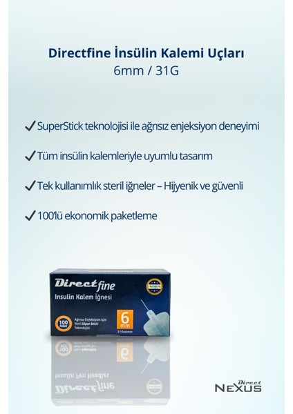 Mikro İnce Uçlu 6mm Kalem İğnesi, 100 Adet, Konforlu ve Güvenli Kullanım