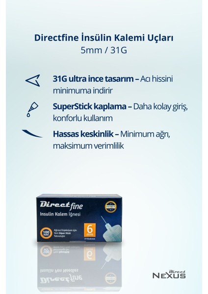 Mikro İnce Uçlu 6mm Kalem İğnesi, 100 Adet, Konforlu ve Güvenli Kullanım