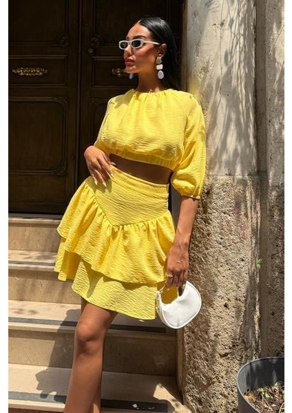 Miracotton Crop Bluz ve Kat Kat Etekli Takım 10207 indirimleri