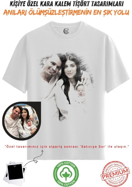 Kişiye Özel Karakalem Tişört | Fotoğraftan Baskı | Aile Evcil Hayvan Tasarım | %100 Pamuk Unisex Beyaz V11 modelleri