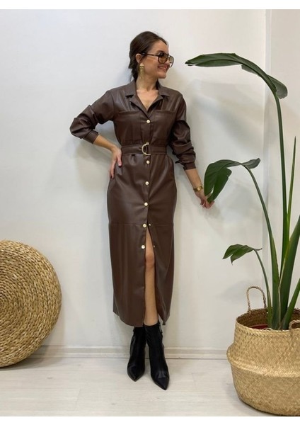 Kahverengi Kemerli Deri Elbise fiyatları