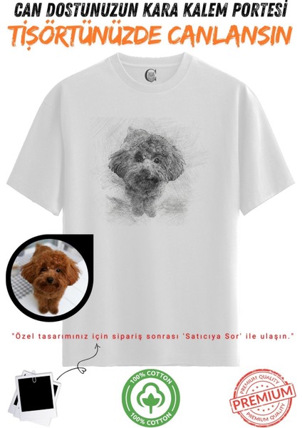 Kişiye Özel Karakalem Tişört | Fotoğraftan Baskı | Aile Evcil Hayvan Tasarım | %100 Pamuk Unisex Beyaz V6