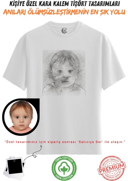 Kişiye Özel Karakalem Tişört | Fotoğraftan Baskı | Aile Evcil Hayvan Tasarım | %100 Pamuk Unisex Beyaz V5
