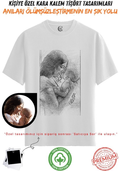Kişiye Özel Karakalem Tişört | Fotoğraftan Baskı | Aile Evcil Hayvan Tasarım | %100 Pamuk Unisex Beyaz V4 fiyatları