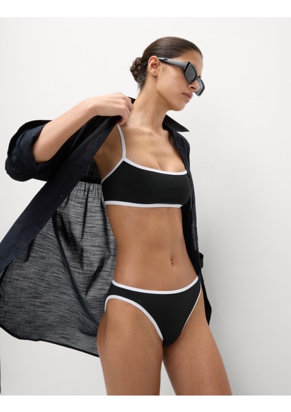 Kontrast Trim Yuvarlak Yaka Bikini Üstü modelleri