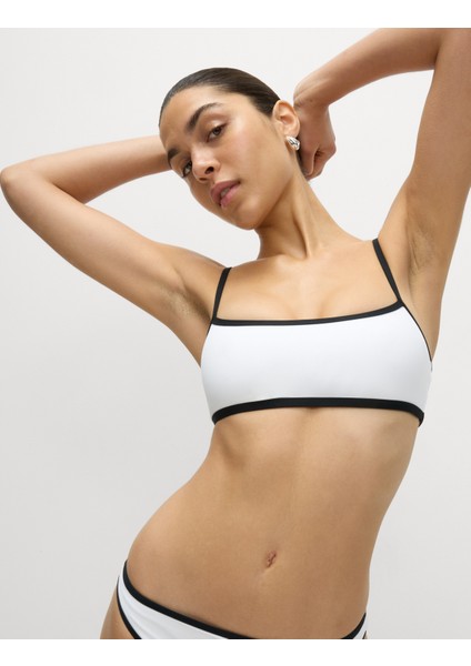 Kontrast Trim Yuvarlak Yaka Bikini Üstü modelleri