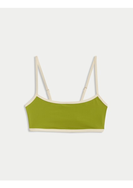 Kontrast Trim Yuvarlak Yaka Bikini Üstü fırsatları