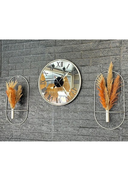 Duvar Saati Glorya Gümüş Mat Gri Aynalı Duvar Saati Roma Çiçeklik Set modelleri
