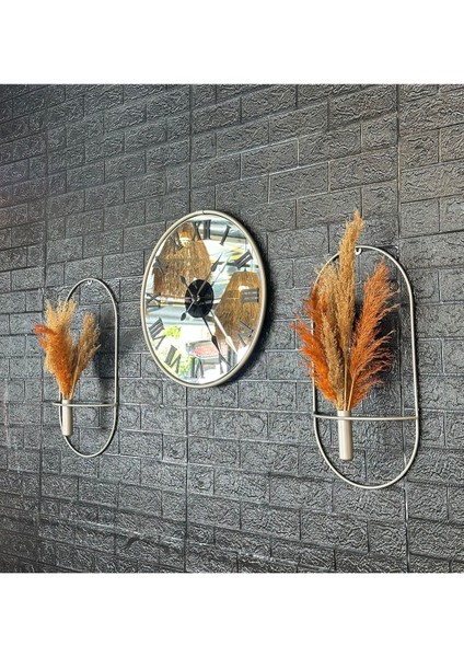 Duvar Saati Glorya Gümüş Mat Gri Aynalı Duvar Saati Roma Çiçeklik Set fırsatları