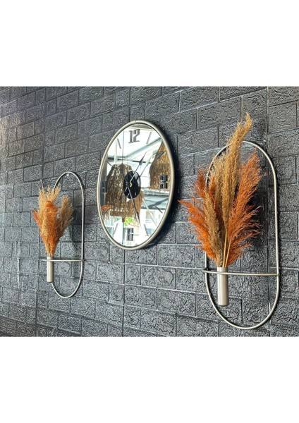 Duvar Saati Set Glorya Mat Gümüş Gri Aynalı Duvar Saati Çiçeklik fırsatları
