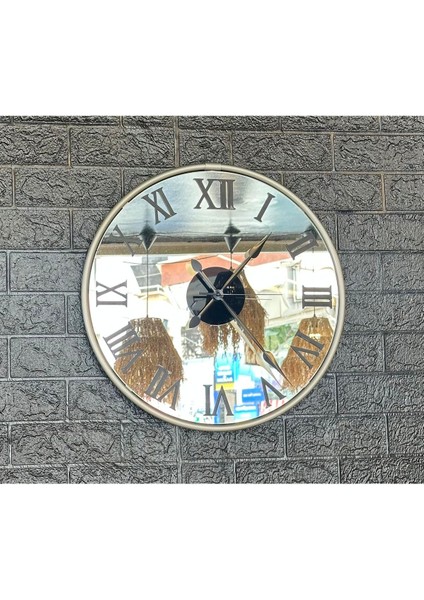 Duvar Saati Gloryamat Gümüş Gri Aynalı Duvar Saati Roma Rakamlı Duvar Saati fiyatları