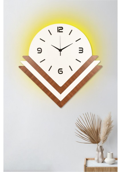 Dekoratif Ahşap Işıklı Beyaz Duvar Saati Büyük Boy 60X60 cm Ledli Duvar Saati - Valencia