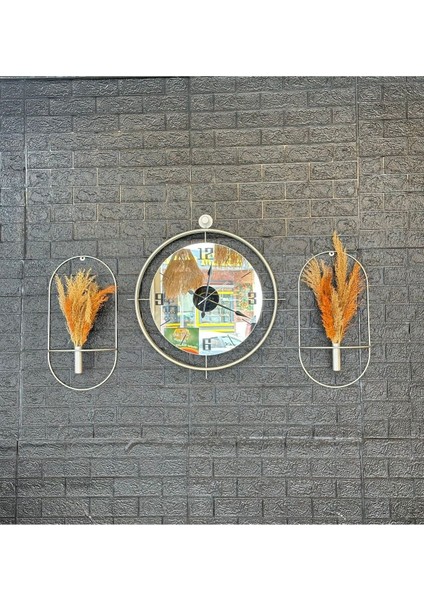 Duvar Saati Mat Gümüş Gri Duvar Saati ve Çiçeklik Seti fiyatları
