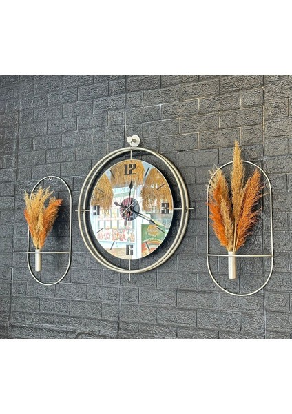 Duvar Saati Mat Gümüş Gri Duvar Saati ve Çiçeklik Seti modelleri