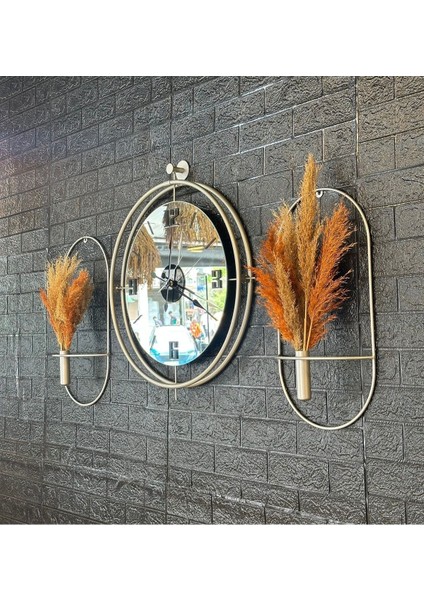 Duvar Saati Mat Gümüş Gri Duvar Saati ve Çiçeklik Seti fırsatları