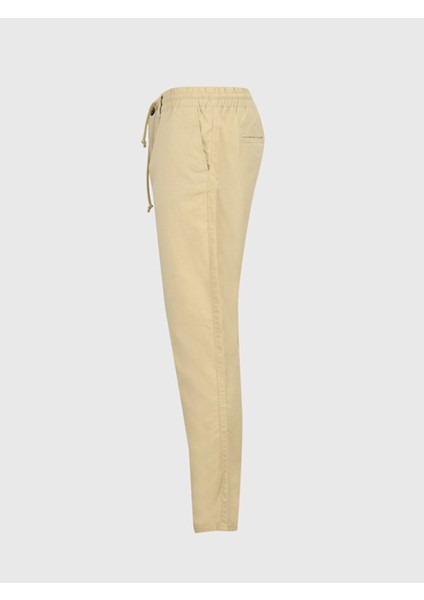 Düz Paça Keten Görünümlü Jogger Bej Pantolon