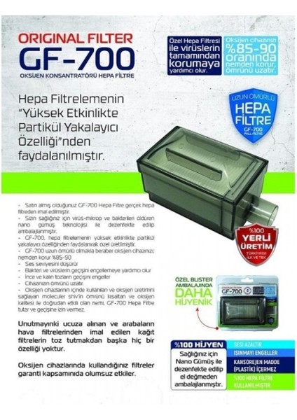 Yüksek Kaliteli Oksijen Konsantratör Filtresi GF 700, Sağlıklı ve Güvenilir Temizlik İçin