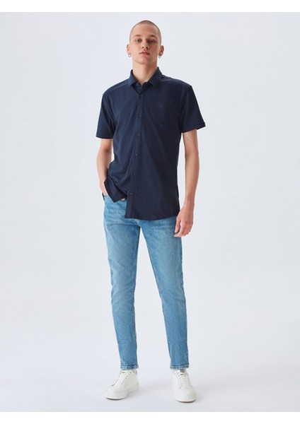 Erkek Basıc Slım Fit Kısa Kollu Lacivert T-shırt