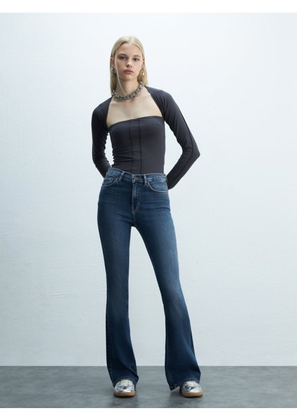 Kadın Noelıa Ispanyol Paça Yüksek Bel Jean Pantolon