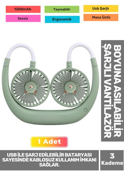 Sessiz Sarı Eller Serbest Mini Vantilatör, 3 Kademeli, Şarjlı, Klima Soğutucu