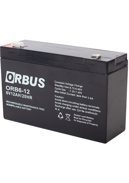Fırsat Byr Akü 6 Volt 12 Amper Orbus Orb6-12 ( 150 x 50 x 94 mm ) (4172) Yeni