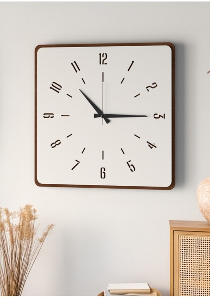 Modern Tasarım Ahşap Duvar Saati | Ceviz & Beyaz Mdf | 48CM Büyük Boy fiyatları