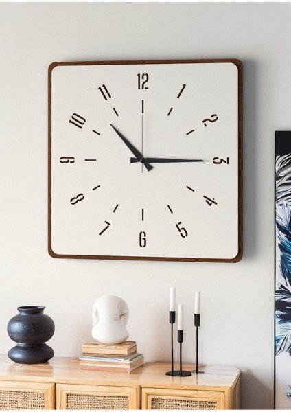 Modern Tasarım Ahşap Duvar Saati | Ceviz & Beyaz Mdf | 48CM Büyük Boy indirimleri