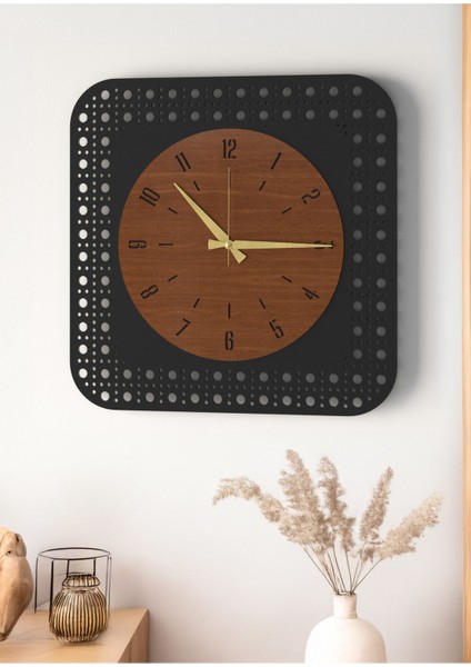 Modern Delikli Tasarım Duvar Saati | Ceviz & Beyaz Mdf | 48CM Büyük Boy