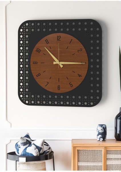 Modern Delikli Tasarım Duvar Saati | Ceviz & Beyaz Mdf | 48CM Büyük Boy modelleri