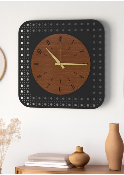 Modern Delikli Tasarım Duvar Saati | Ceviz & Beyaz Mdf | 48CM Büyük Boy