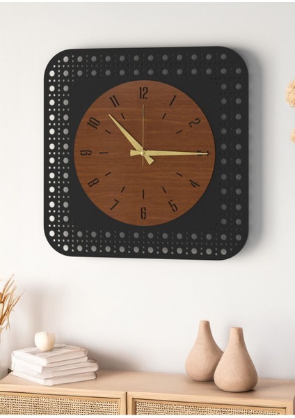 Modern Delikli Tasarım Duvar Saati | Ceviz & Beyaz Mdf | 48CM Büyük Boy