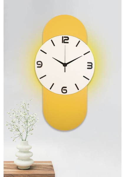 Dekoratif Ahşap Işıklı Beyaz Duvar Saati Büyük Boy 30X60 cm Ledli Duvar Saati - Bloom